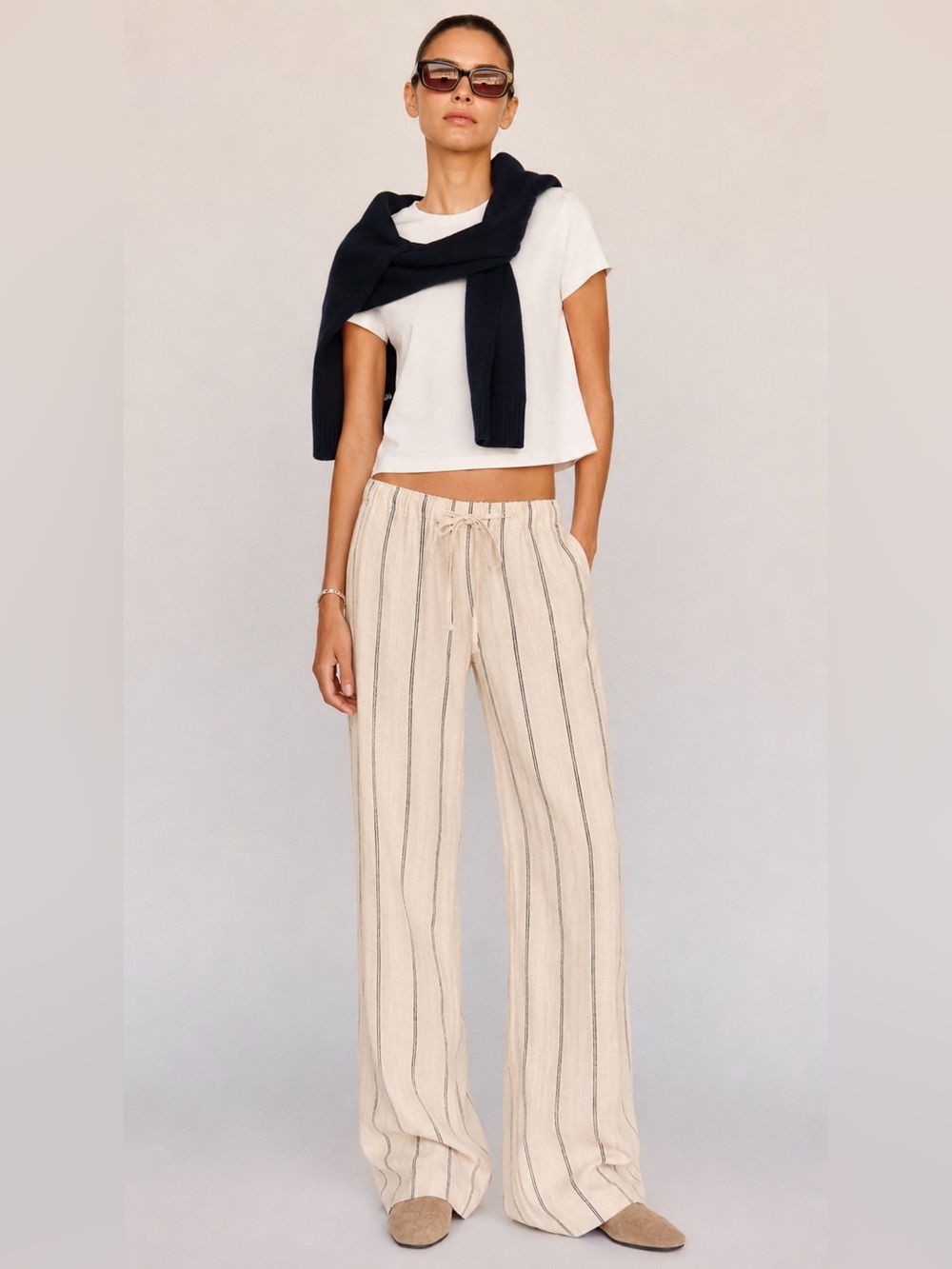 NWOT Reformation Relaxed Olina Striped Linen Pants in Oatmeal & Black | XS